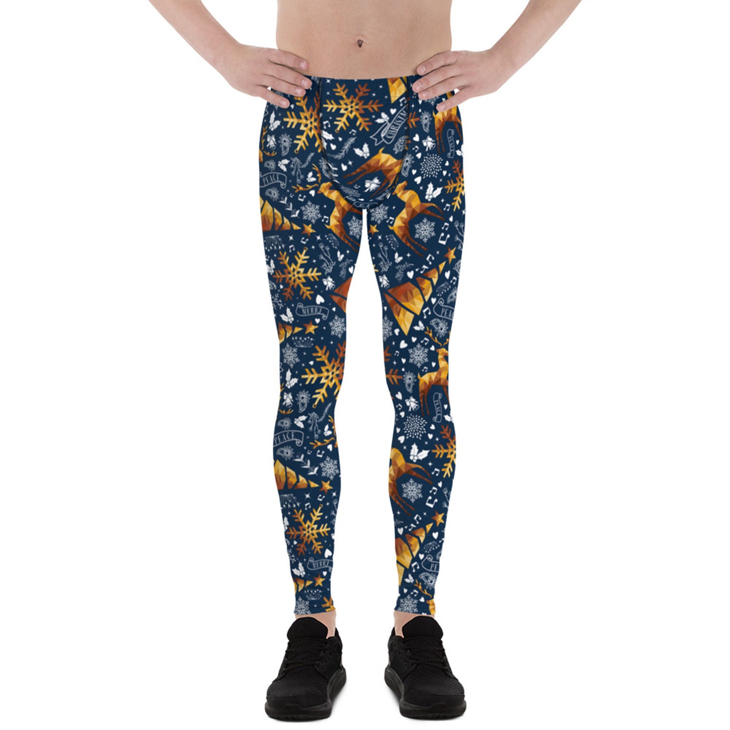 Women's Christmas Print Leggings - Snowflake & Reindeer Pattern | Stretchy, Soft Casual Sport Pants (Large, ELK Design)