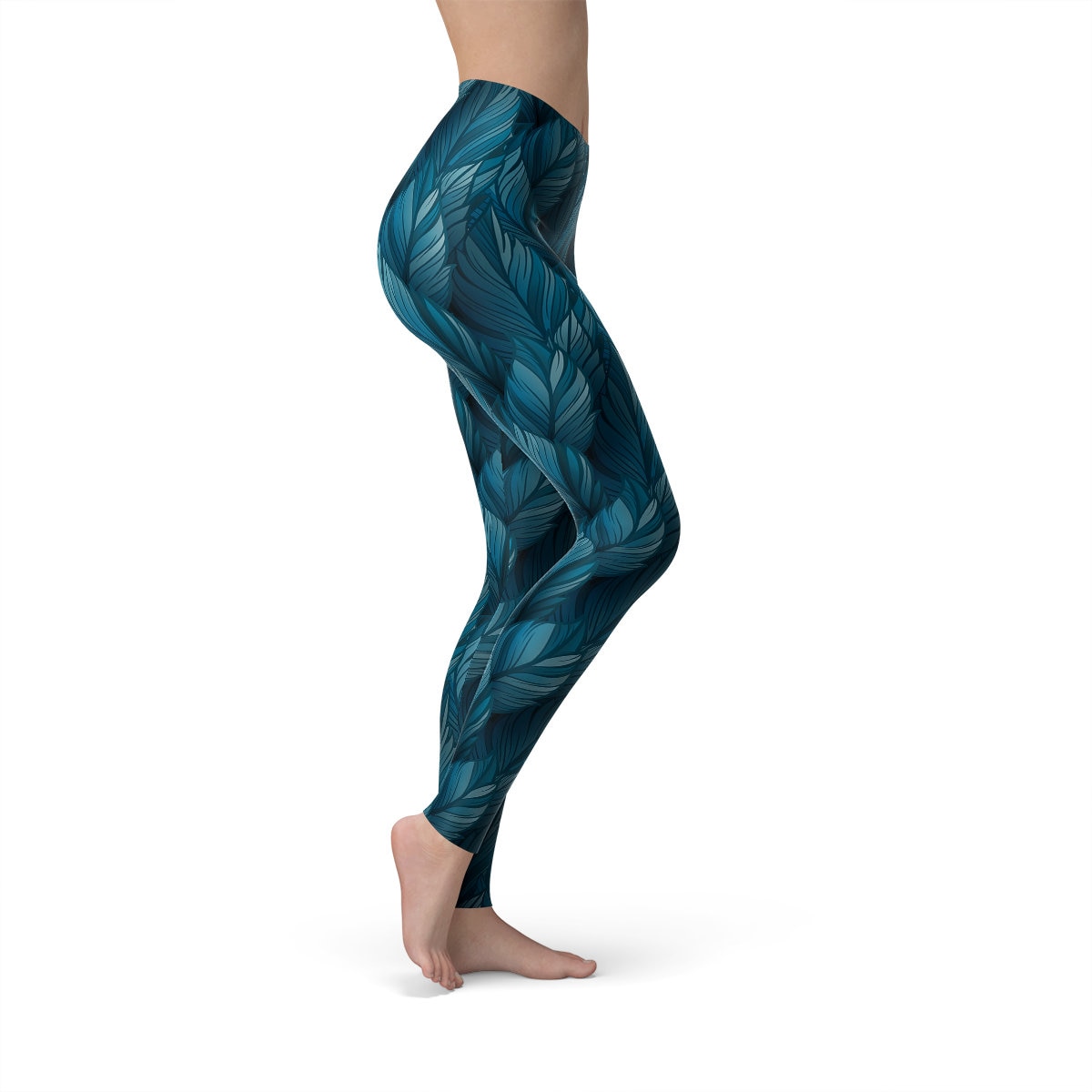 Bird Feather Leggings for Women - Womens Mid Waist Workout Pants Featuring  All Over Print Blue sold by Irfan Mirza, SKU 40928586
