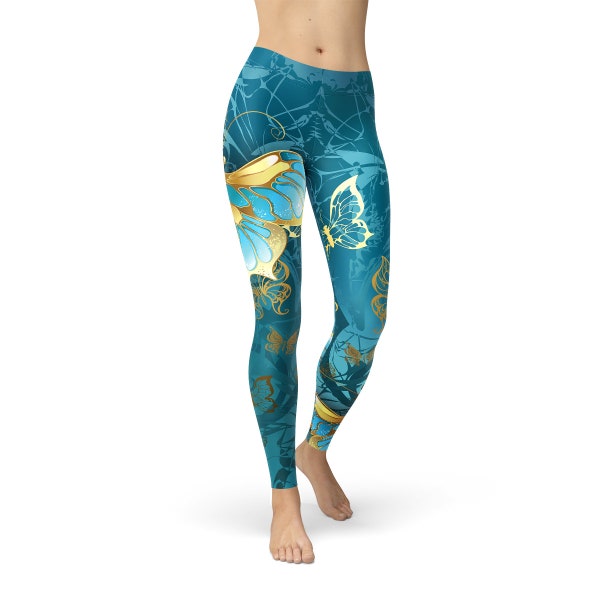 Pink And Blue Butterfly Print Men's Leggings