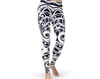 Leggings de yoga à imprimé tatouage tribal – Design maori polynésien