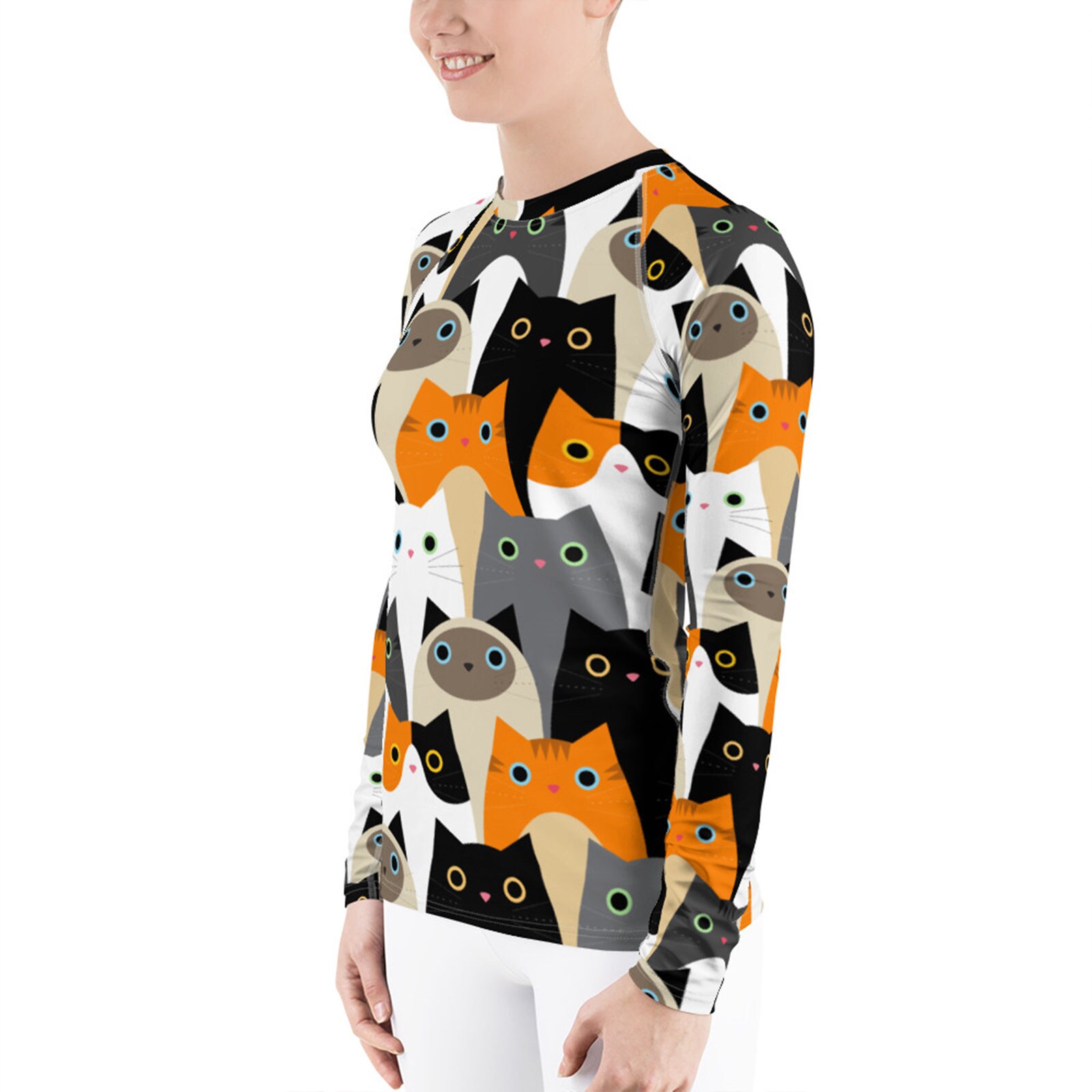Cat Rash Guard Cat Rash Guard for Women - Long Sleeve Swim Shirt With Cats Pattern ...