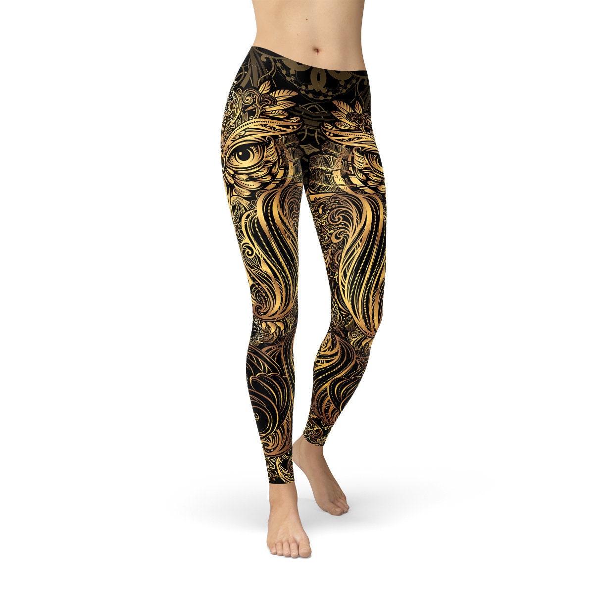 Golden Ornament Owl Leggings &ndash; Steampunk Yoga Pants