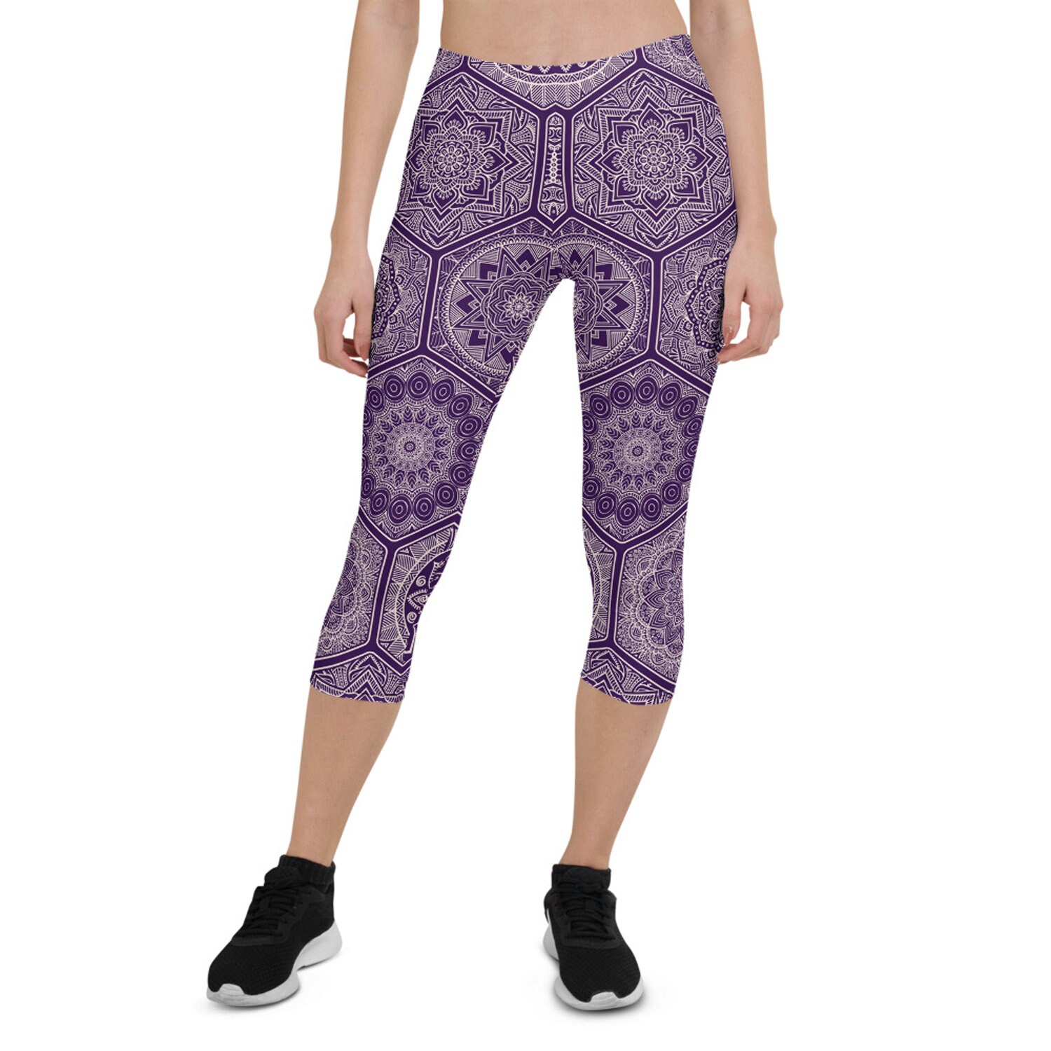 Purple Mandala Capri Leggings for Women Mid Waisted Workout - Etsy