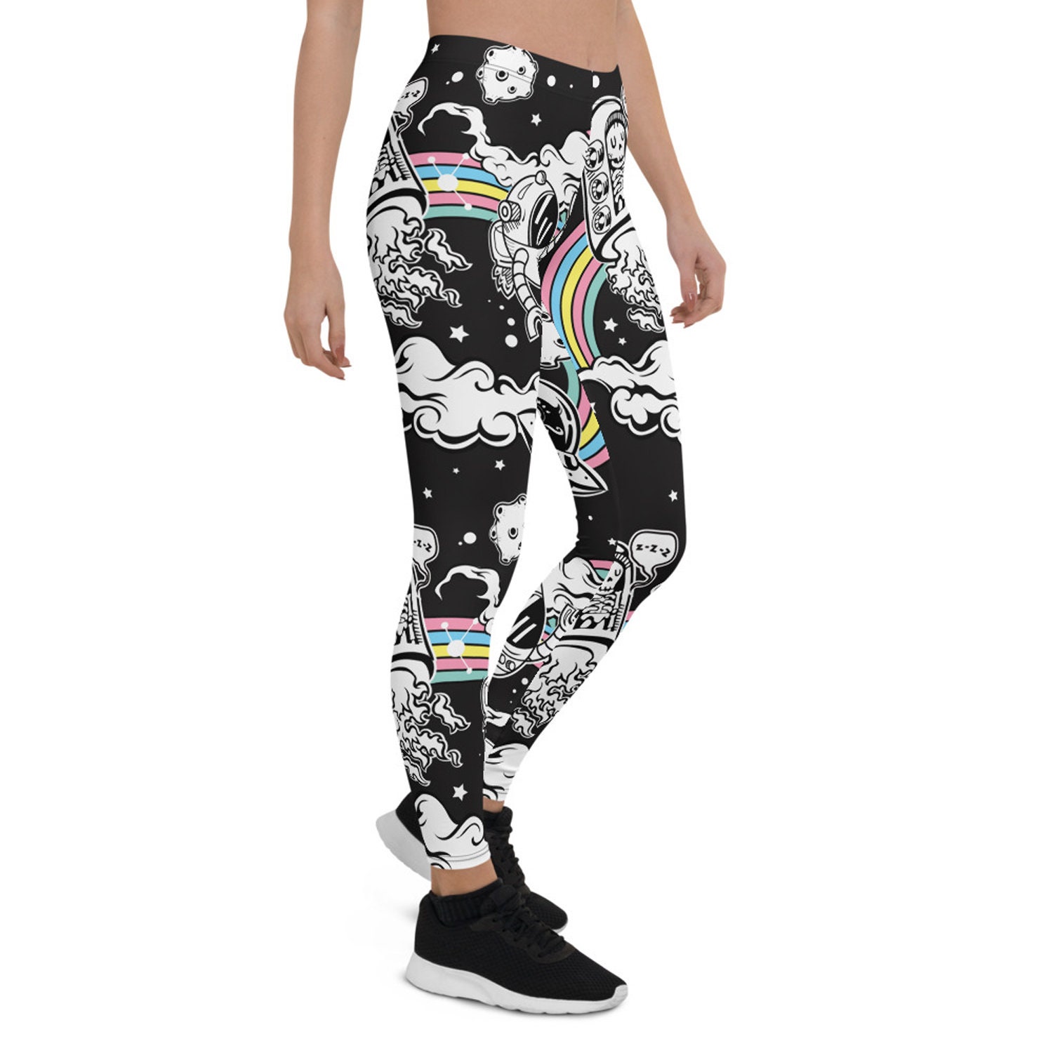 Planet Spaceship Pattern Print Women Leggings