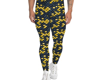 Merman Leggings para hombre - All Over Print gris oscuro y amarillo sirena escamas de pescado patrón grande para MMA, running, Crossfit, Yoga