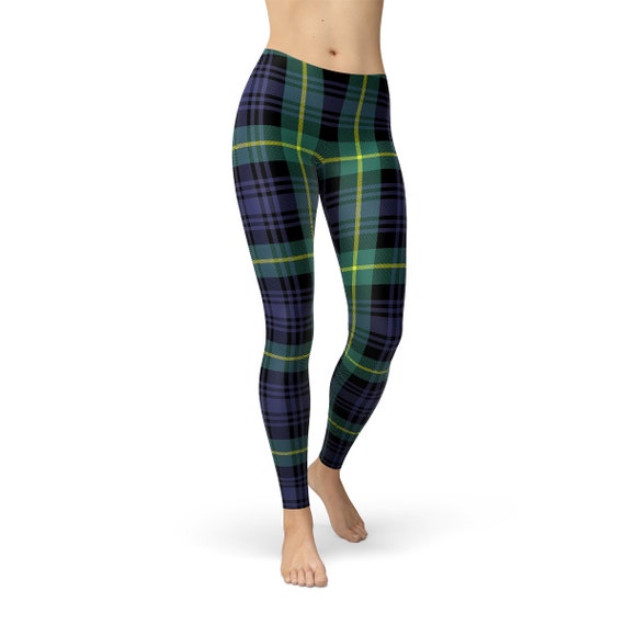 Green and Blue Tartan Leggings Scottish Tartan Leggings, Tartan