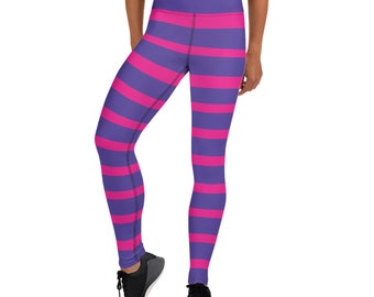 Pink and Purple Striped Yoga Leggings for Women High Rise Waist Workout Pants Inspired Cheshire Cat Stripes Perfect for Running and Crossfit