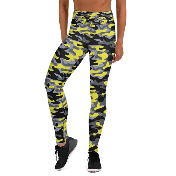 Yellow Camouflage Yoga Leggings for Women High Waisted Full Length