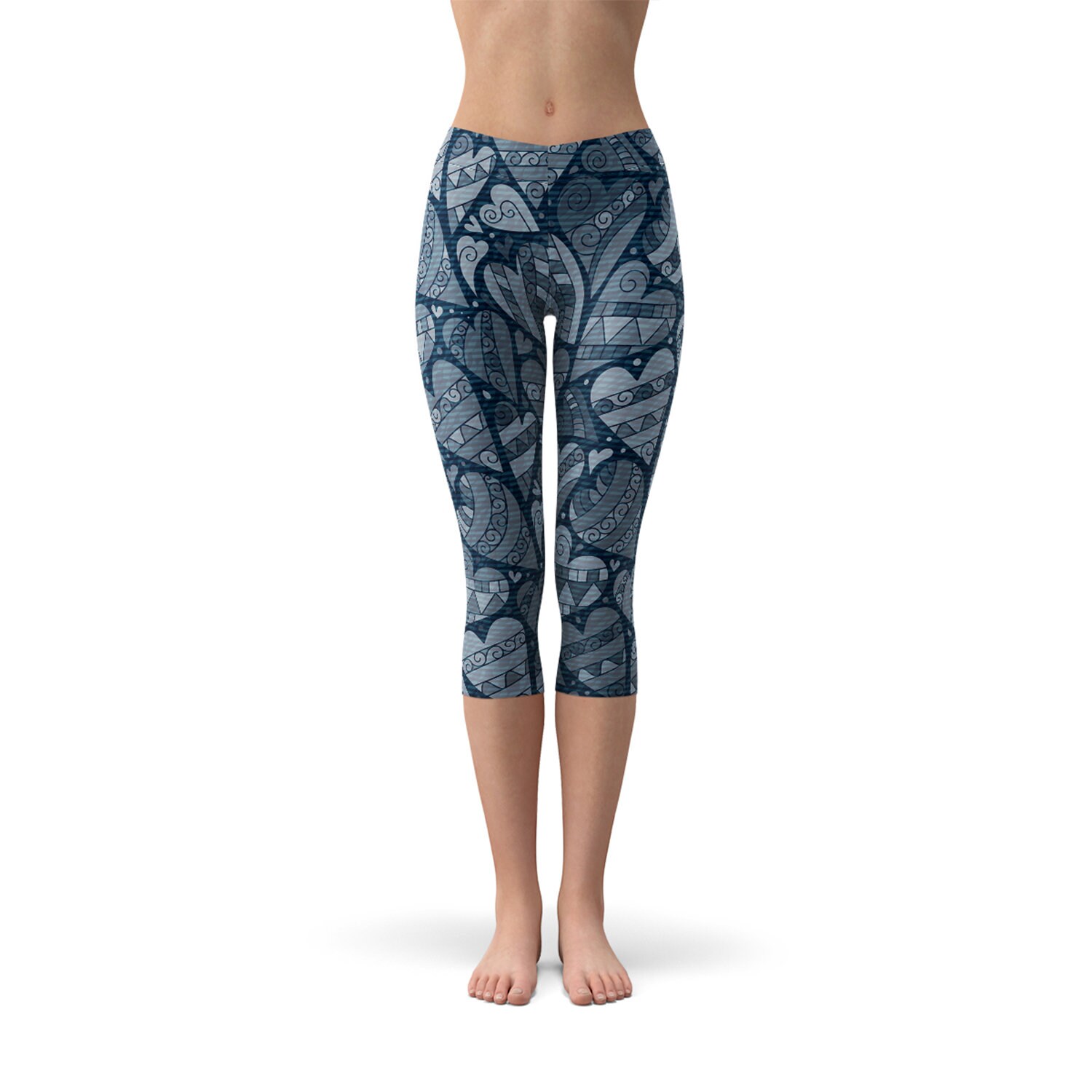 Heart Capri Leggings for Women Blue 
