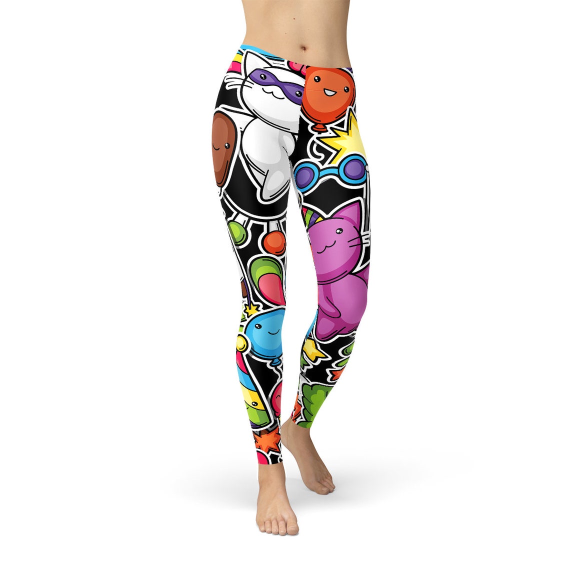 Kawaii Leggings for Women Black Leggings W/ All Over Print - Etsy UK