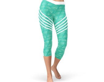 Leggings Turquoise Capri - Course à pied pour femmes Capri Leggings Non See Through Workout Capri Leggings pour femmes Capri Yoga Pants Vert Capris