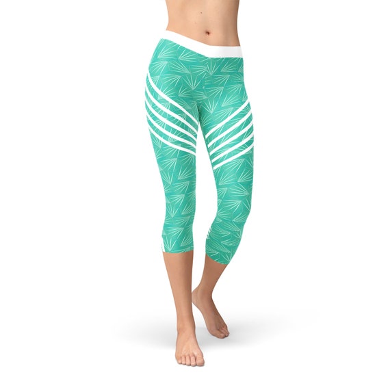 Turquoise Capri Leggings Womens Running Capri Leggings Non See