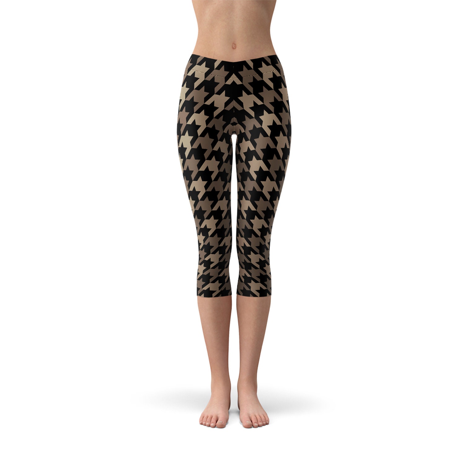 Houndstooth Womens Capri Leggings All Over Print Beige Brown - Etsy