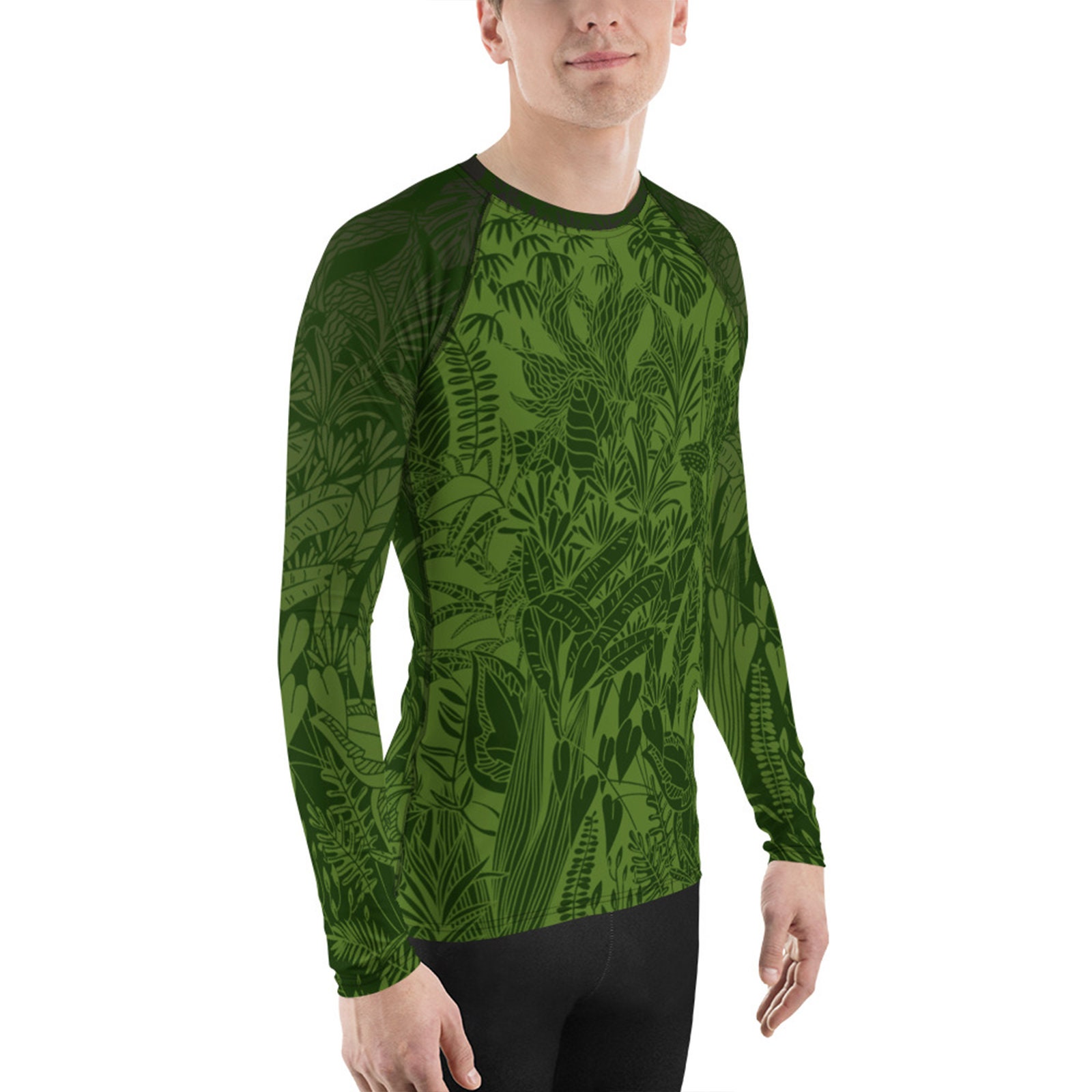 Mens Rash Guard Green Tropical Jungle Print Long Sleeve Etsy Singapore