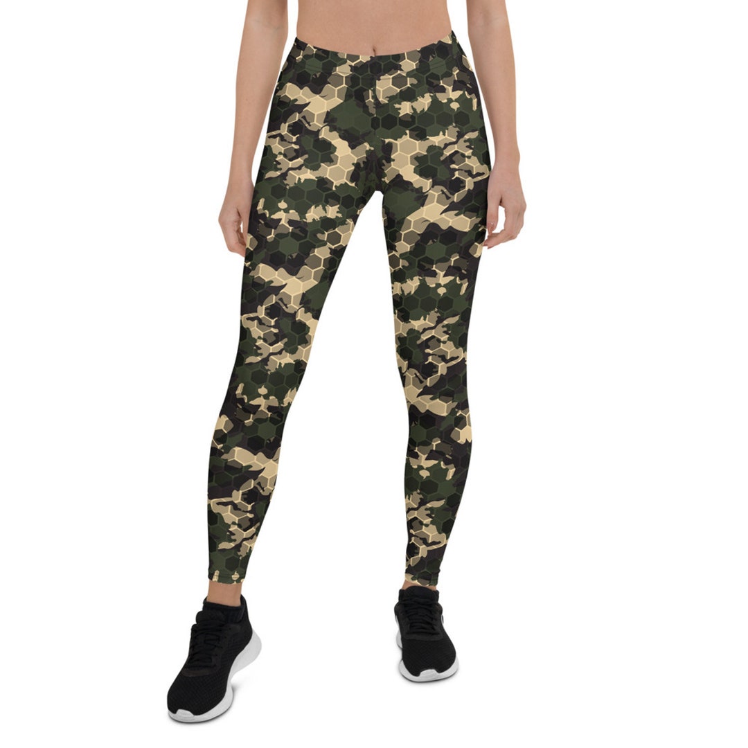 Army Camo Leggings for Women Printed Camouflage Green Leggings W Gold ...