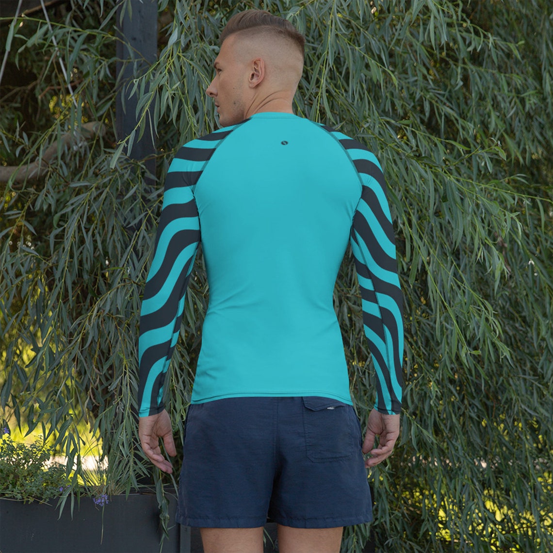 Mens Rash Guard Ocean Swirl Print High Visibility Rashguard Etsy