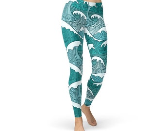 Ocean Wave Print Leggings – Surf Tights, USA Made