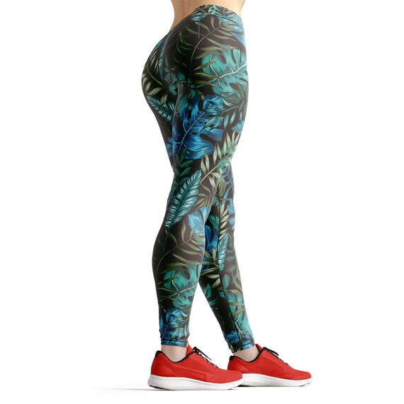 Tropical Green Yoga Leggings for Women High Waist Polynesian Style Yoga  Pants in Floral Pattern Print Perfect for Running, Crossfit, Gym -   Australia