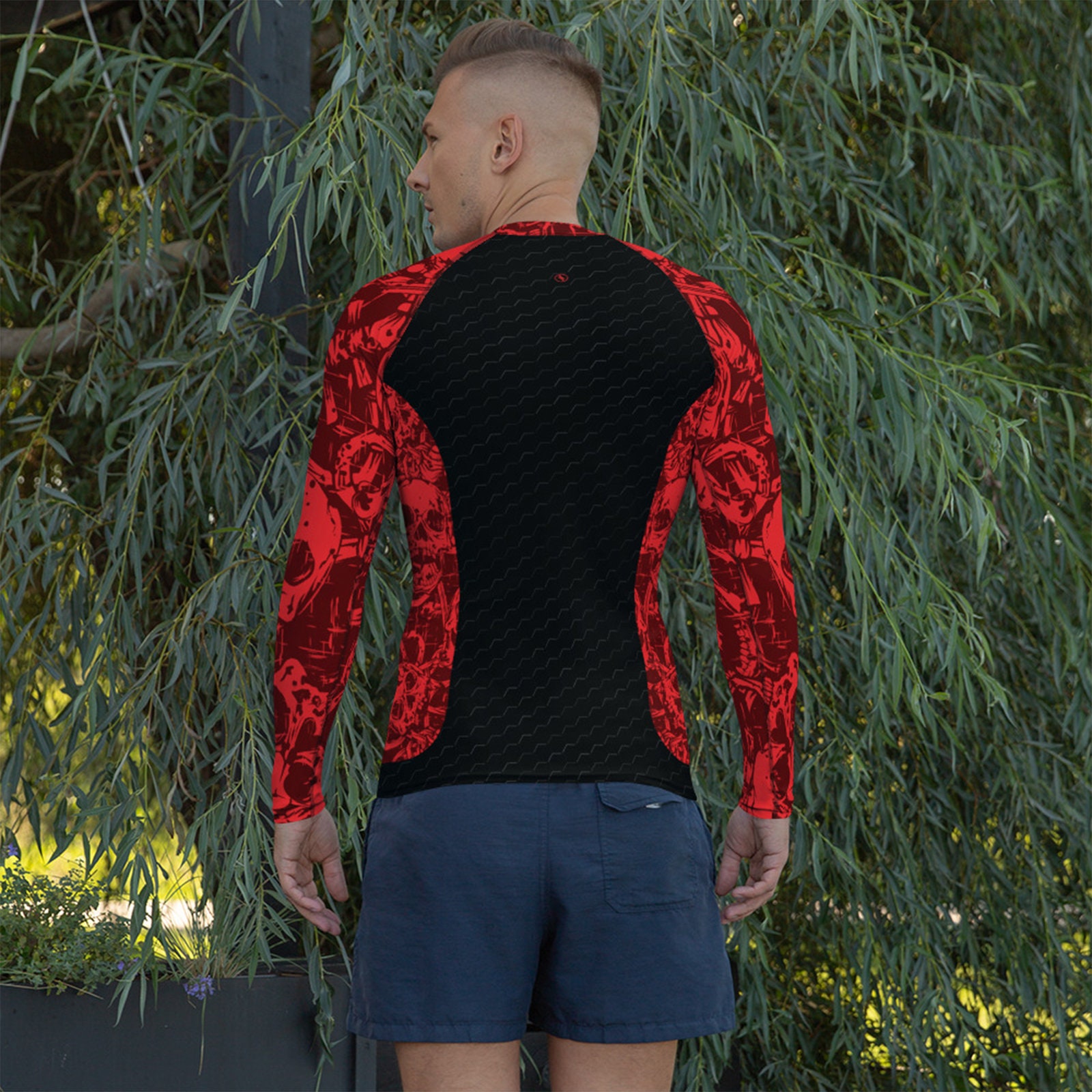 Mens Rash Guard - Red Skulls and Crossbones Print Long Sleeve Rashguard ...