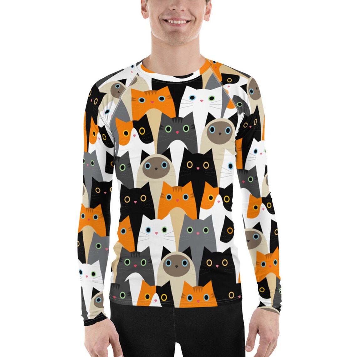 Cat Rash Guard for Men Long Sleeve Mens Rashguard With Cats - Etsy