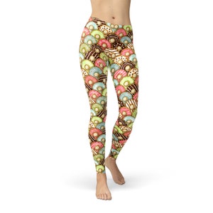 Colorful Donuts Leggings For Women - Womens Yoga Leggings All Over Print Doughnuts Non See Through Squat Proof For Yoga, Running, Crossfit