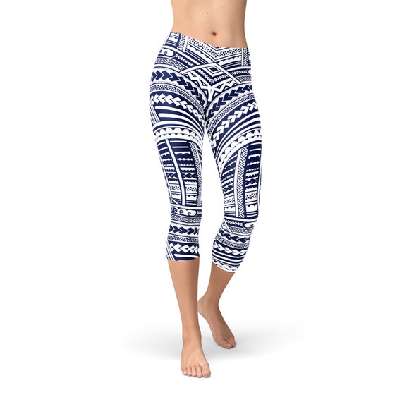 Maori Tattoo Capri Leggings White Capris With Tribal Polynesian Tattoo  Print Perfect for Running Tights, Capri Yoga Pants or Gym Leggings -   Canada