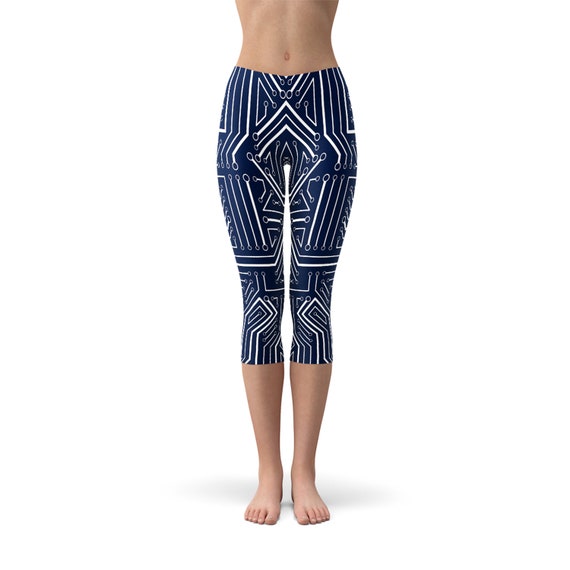 Circuit Board Capri Leggings for Women Navy Blue Capris W/ Cosplay Robot  Print, Squat Proof, Non See Through Workout Pants Running Tights -   Canada