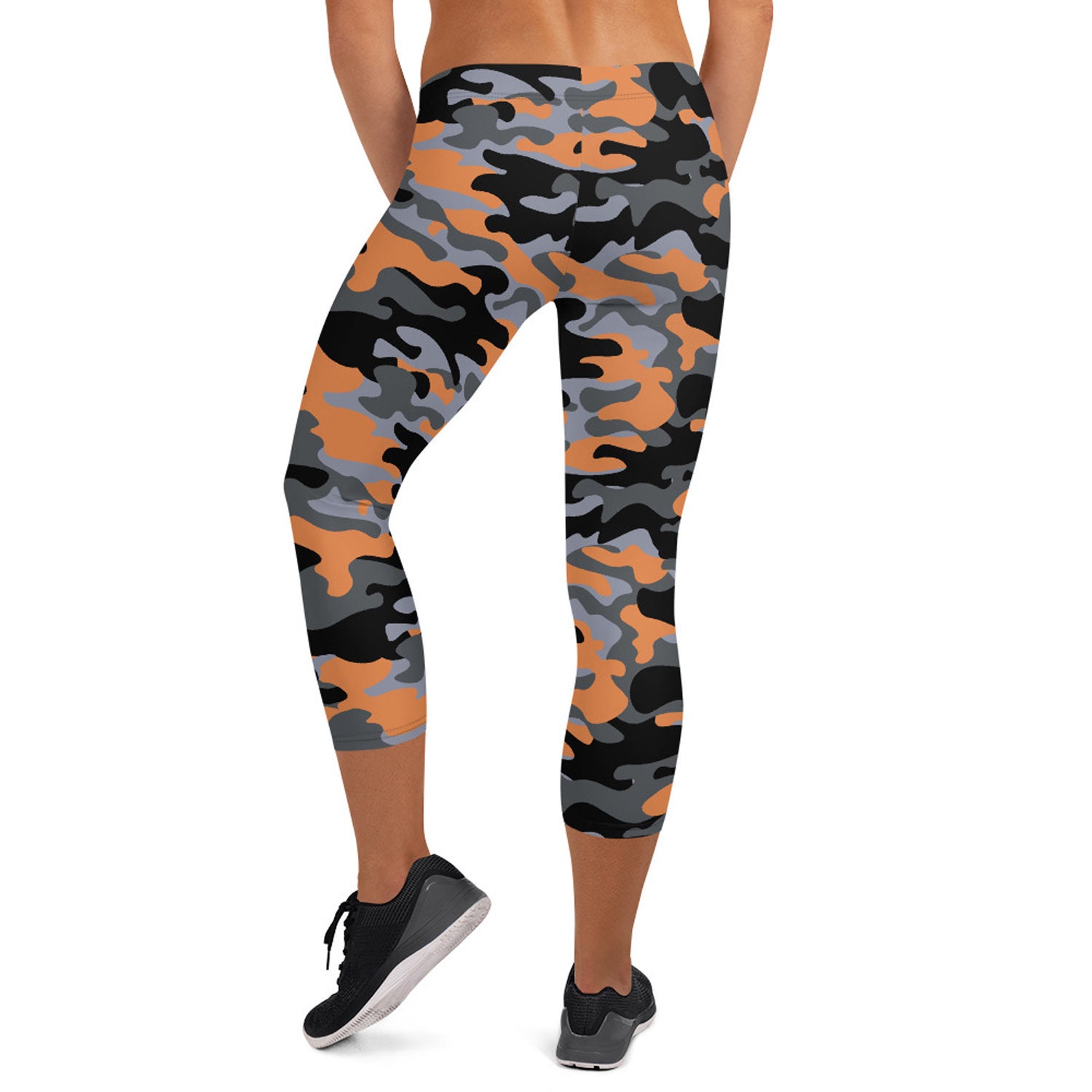 Satori_Stylez Black Camo Leggings for Women Mid Waisted Pants with Dark and Gray  Camouflage Print at  Women's Clothing store