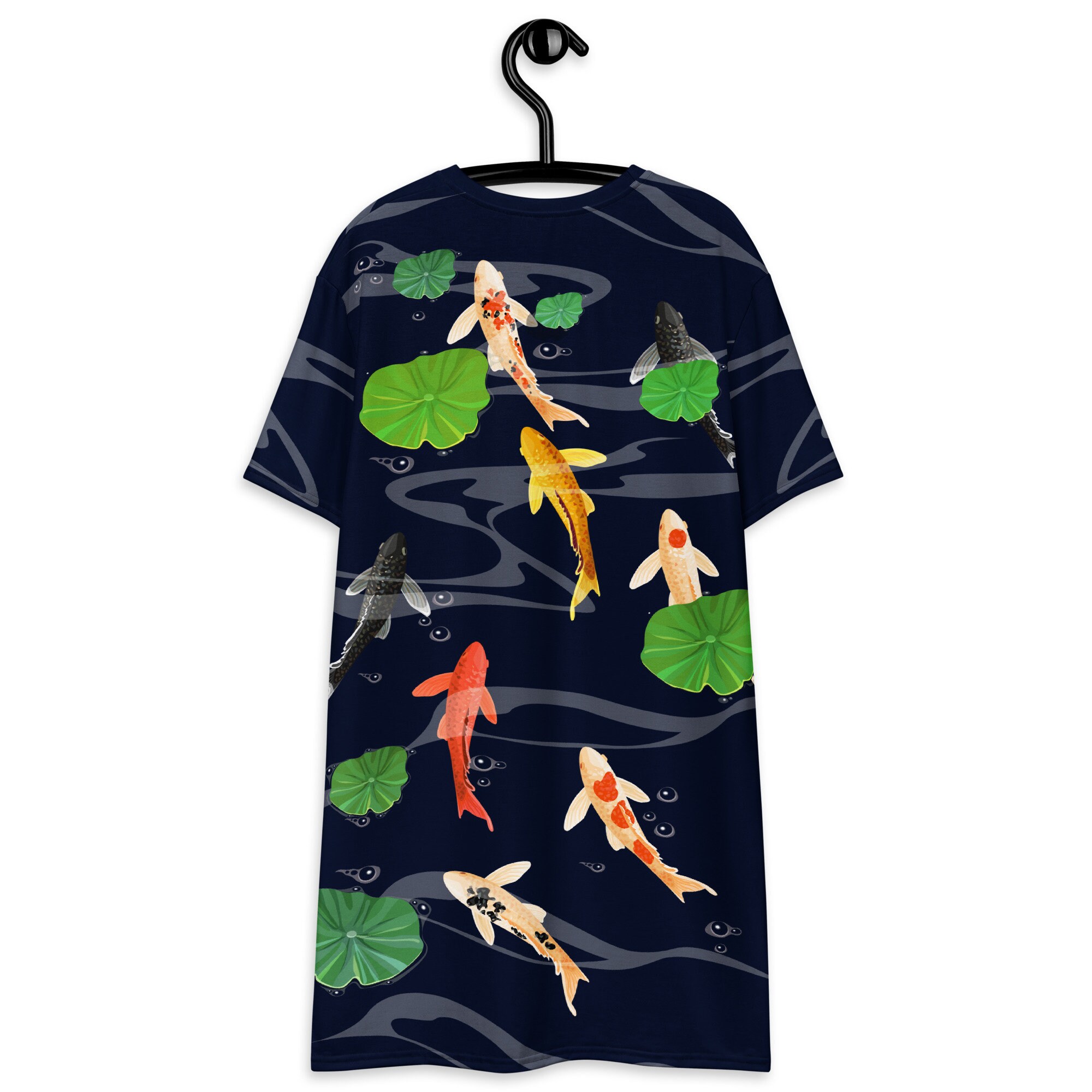 koi fish dress shirt Koi Fish in Pond T Shirt Dress for Women Japanese Style Fish Art Print Plus  Size Available Drop Shoulders Comfy Relaxed Oversized Fit