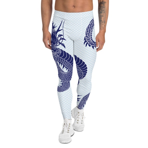 Japanese Dragon Leggings for Men Navy Blue Print in Tattoo - Etsy Japanese Dragon Leggings for Men Navy Blue Print in Tattoo - Etsy