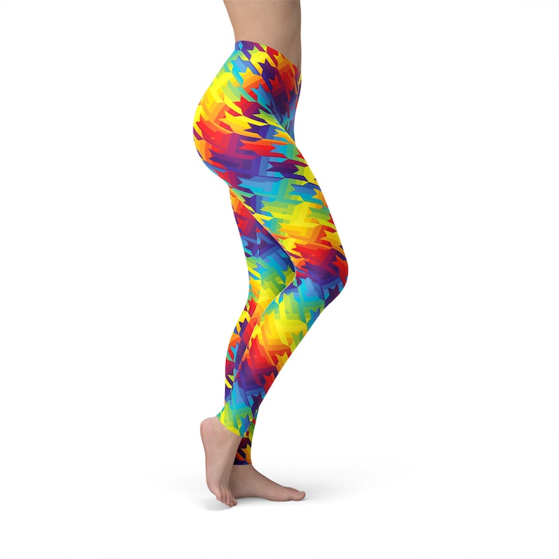 Rainbow Leggings Houndstooth Leggings Rainbow Pants Rainbow Etsy