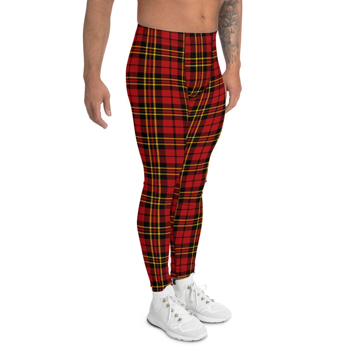 Tartan Red And Blue Plaid Men's Leggings