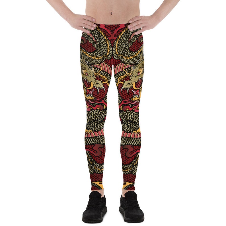 Meggings MMA Judo Chinese Dragon Print in a Dragon Tattoo Style Dragon Leggings For Men Mens Leggings Crossfit Perfect For BJJ