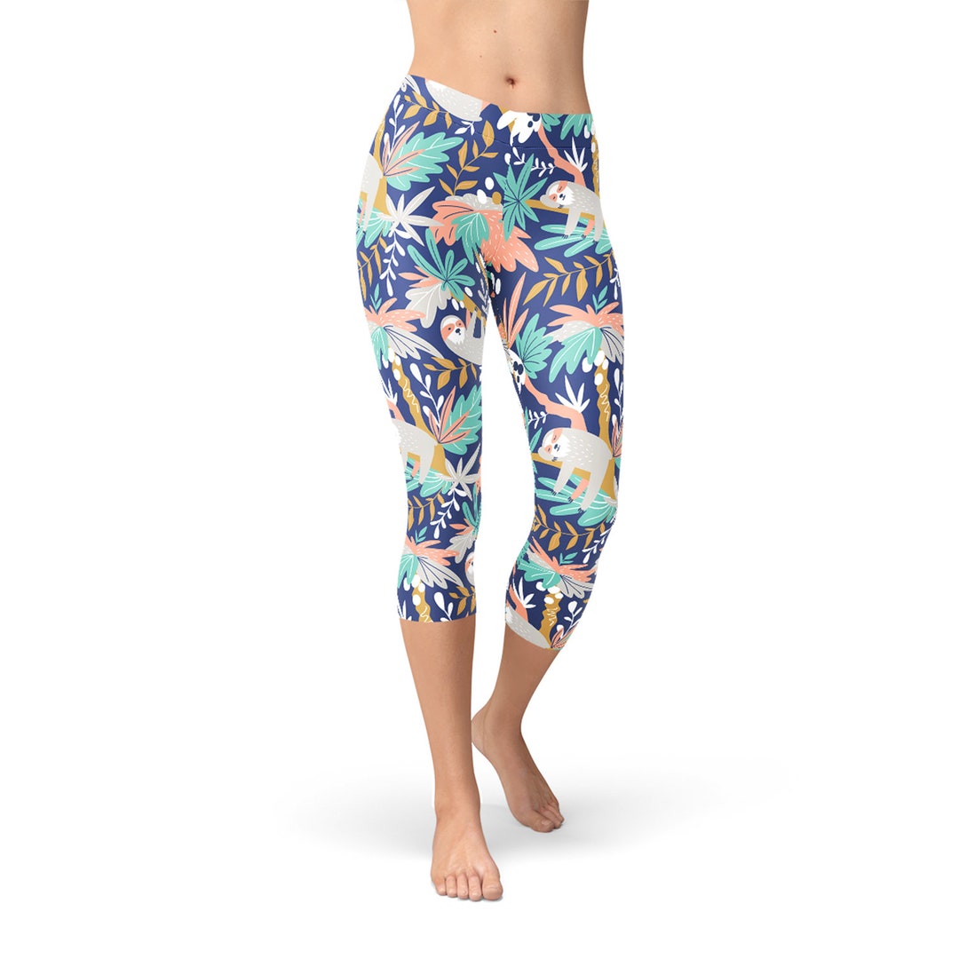 Floral Sloth Print Pattern Women Leggings