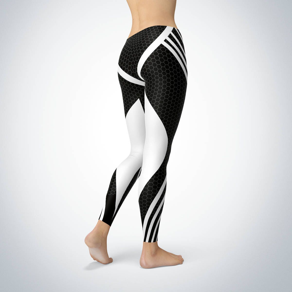 Venom Leggings for Women Mid Rise Waist Pants with Black Honeycomb Pattern  Print