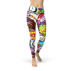 I Love Squats” Comic Strip Workout Yoga Leggings Black White