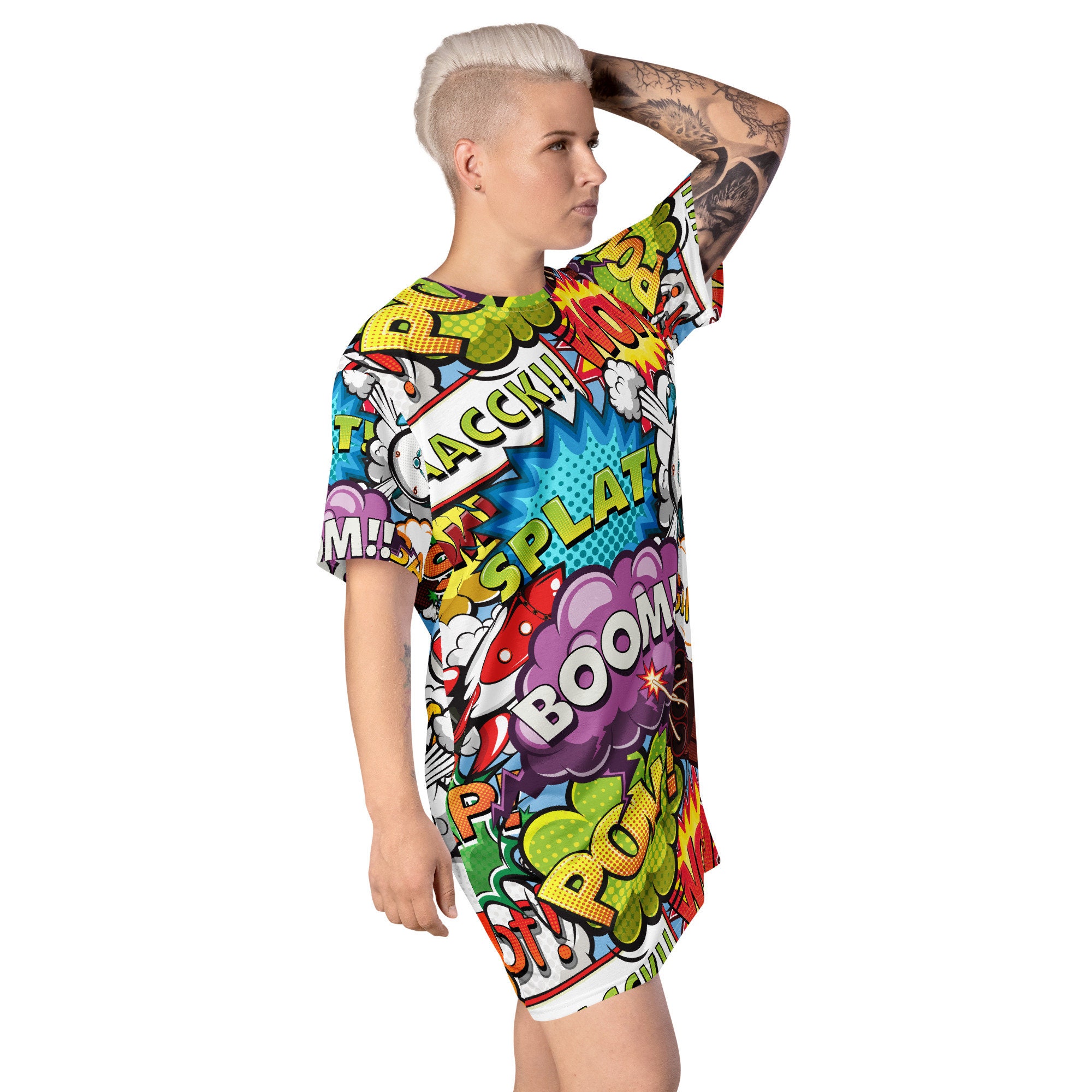 Pop Art T-shirt Dress for Women Comic Book Explosion Design - Etsy