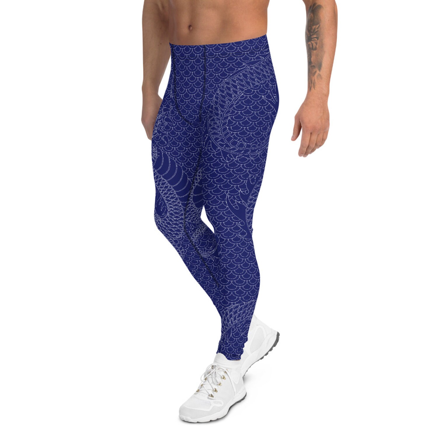 Gold Janpanese Dragon Print Men's Leggings main image 0