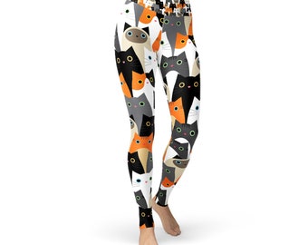 Cat Yoga Leggings, High Waisted Workout Pants, All Over Print