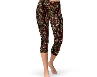 Tribal Print Capri Leggings, Ankara Capri, Dashiki Capri, Aboriginal Capri, Indigenous Capri, Indigenous Design, Dream-time Capri