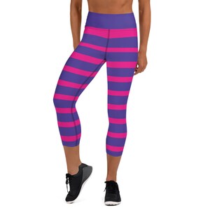 Pink and Purple Striped Leggings for Women Inspired Cheshire Cat Leggings  W/ Pink Purple Printed Stripes Perfect Cosplay Costume Leggings 