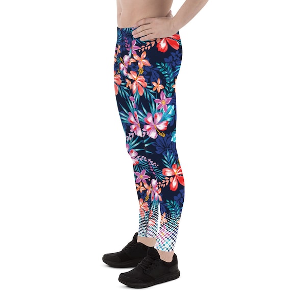 Hawaiian Surf Leggings for Men Floral Hibiscus Pattern Print Mid