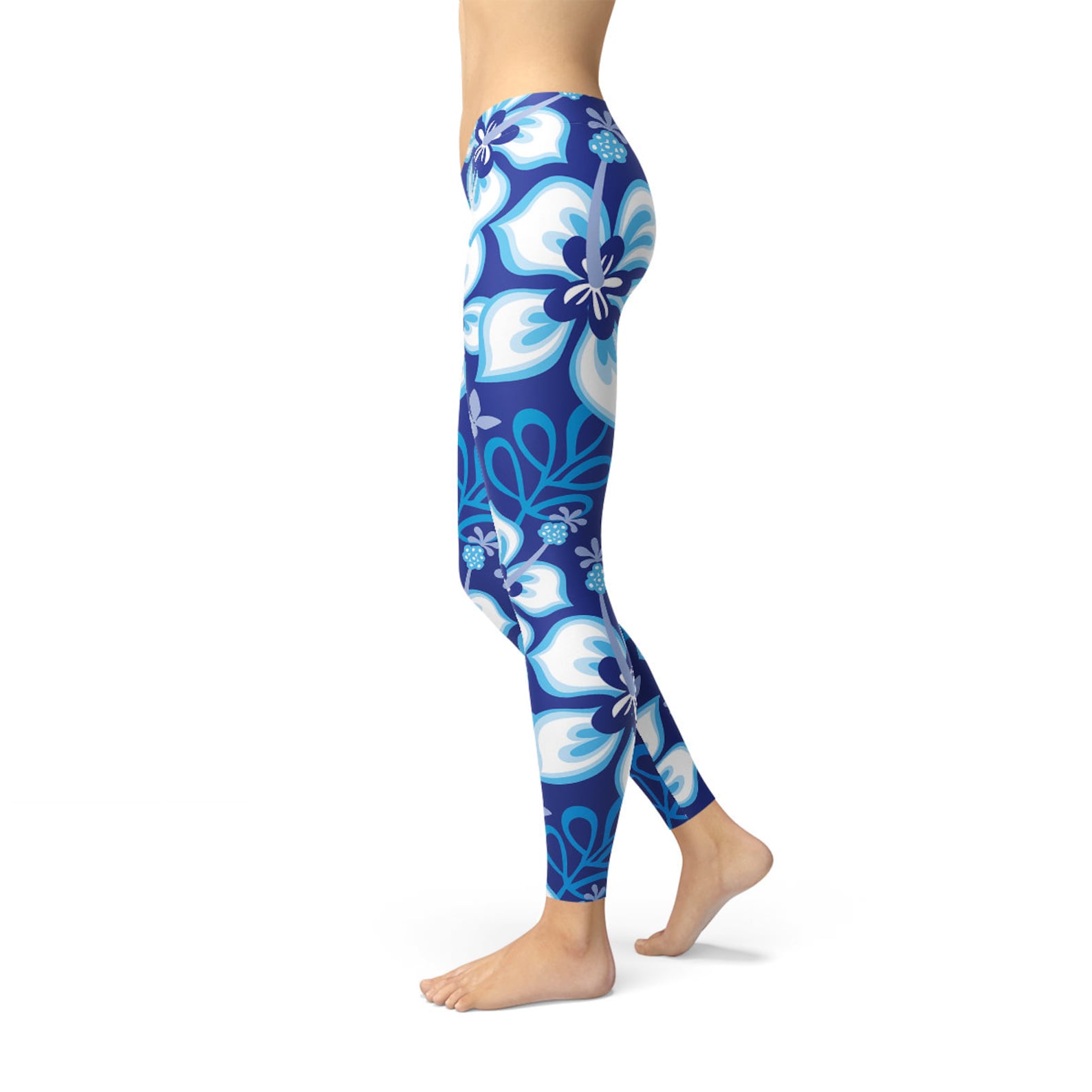 Blue Hawaiian Hibiscus Surf Leggings Hawaiian Print Etsy