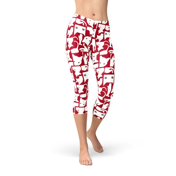 Cat Capri Leggings for Women Womens Red Capri Pants W All Over Print  Silhouette Cats / Kittens Print Non See Through Squat Approved Pants 