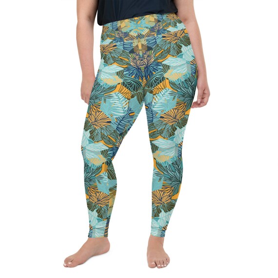 Buy Floral Plus Size Leggings for Women High Waist Yoga Pants With  Turquoise Palm Leaf Pattern Print Great for the Beach, Perfect for Running  Online in India 
