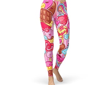 Kawaii Candy Print Leggings – Harajuku Fashion, Made in USA