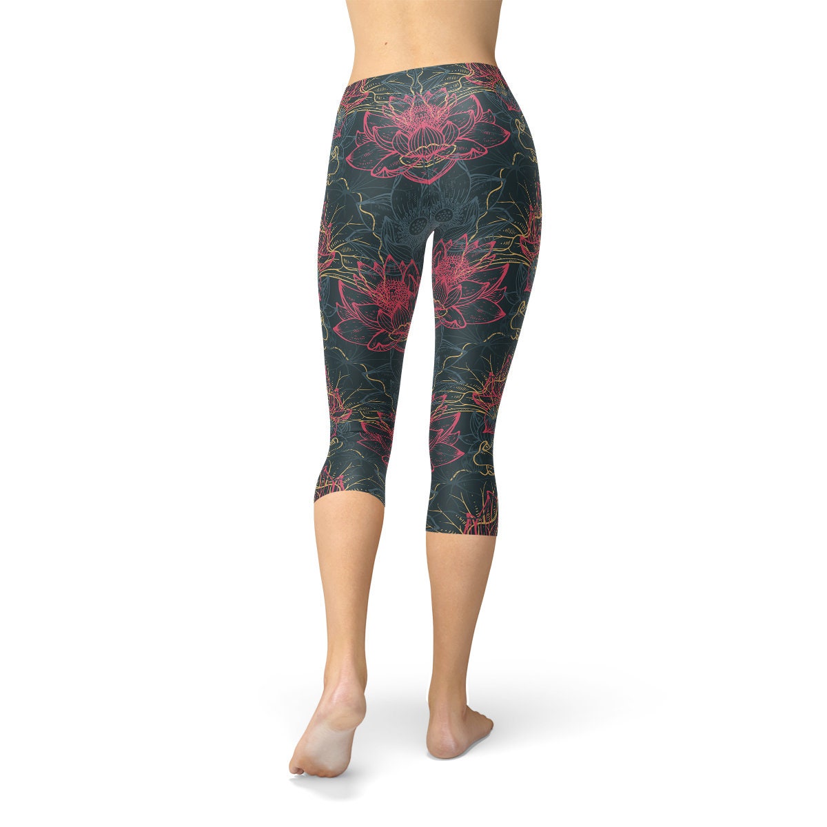 Floral Lotus Capri Leggings Lotus Flower Pattern Lotus Yoga - Etsy