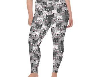 Plus Size Cat Print Leggings, High Waisted Yoga Pants