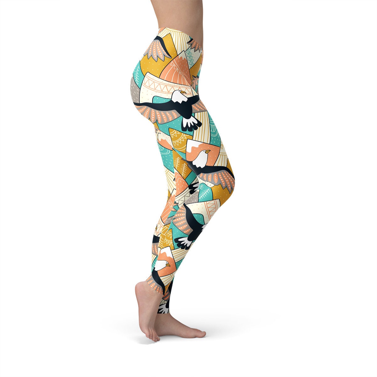 American Eagle Printed Leggings - Leggings for Women Featuring Mountain Art Background with Bald Eagle Flying, Perfect Sports Leggings Gift