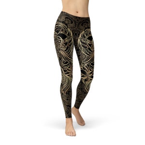 Koi Fish Print Leggings For Women - All Over Print Koi Fish Tattoo On Black Leggings, Perfect For Yoga, Running Leggings Or Workout Leggings